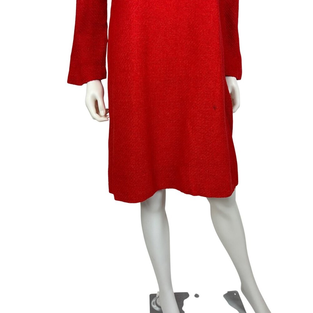 Vintage 70s Tweed Dress Womens Large Long Bell Sleeves Red Orange Woven Mini - Picture 6 of 10